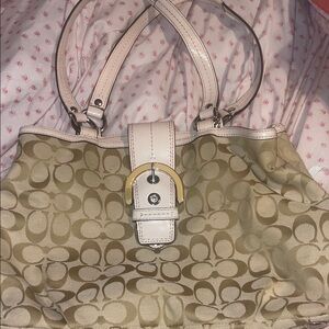 Coach Beige and Cream Signature Shoulder Bag